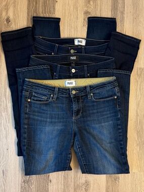 PAIGE Women's Dark and Medium Blue Skinny Jeans Bundle (3 pair)